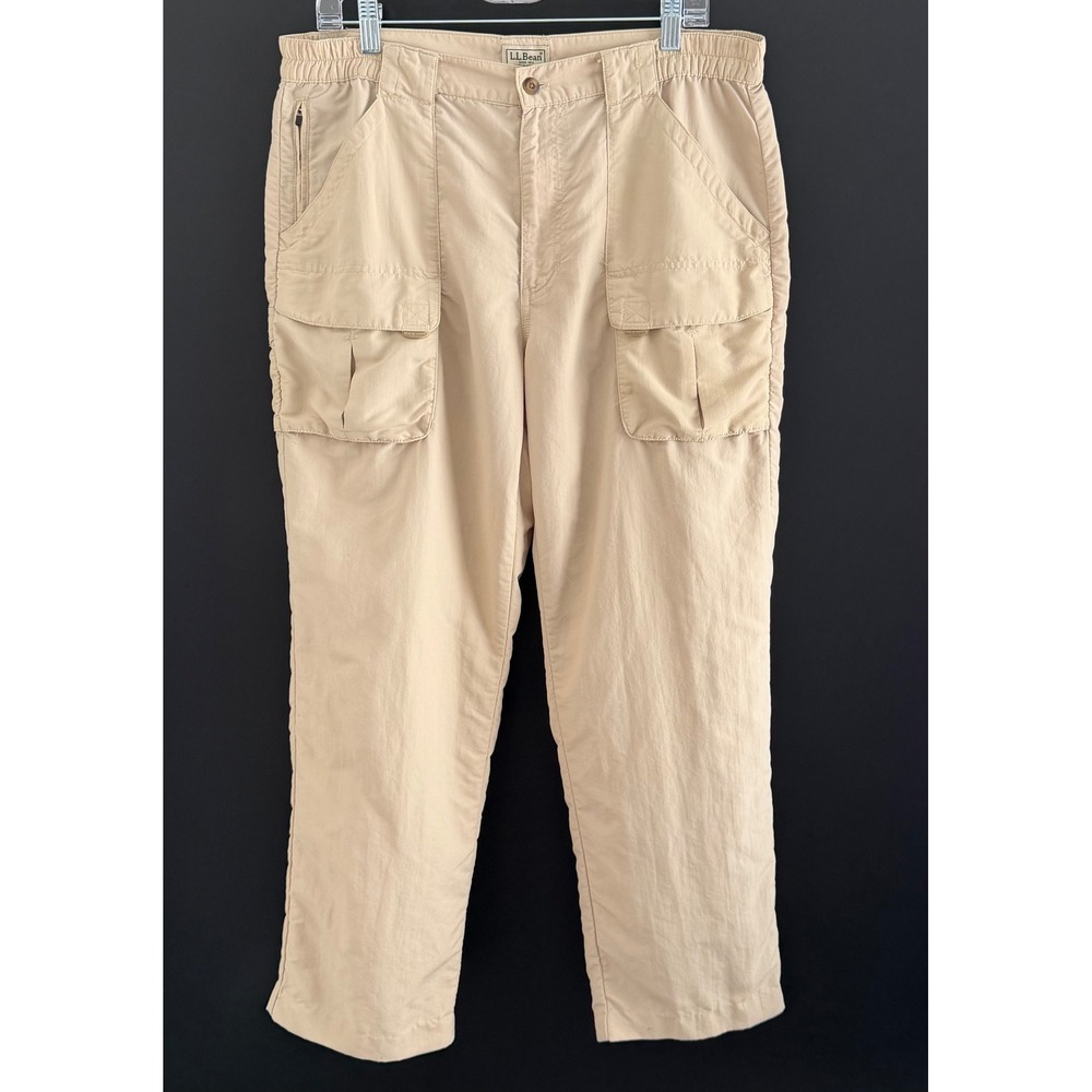 LL Bean Mens Supplex Nylon Cargo Hiking Pants Tan Khaki Medium Regular 0CFK4